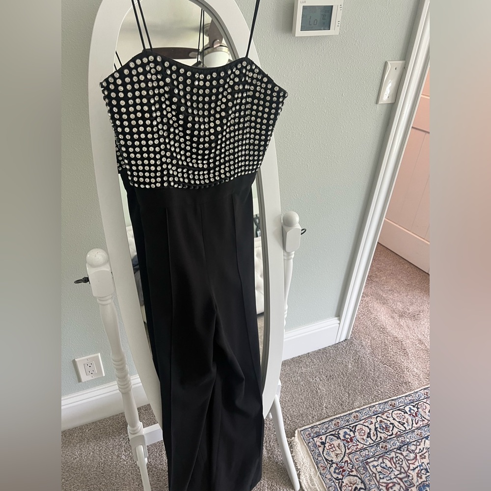 Alice and Olivia Black Jumpsuit with Silver Studded Top